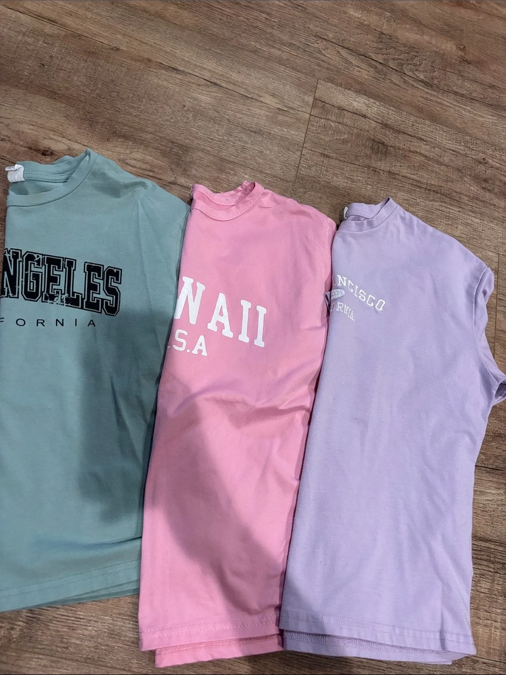 SHEIN Pastel Graphic Tee Trio - Sage, Pink, Lavender